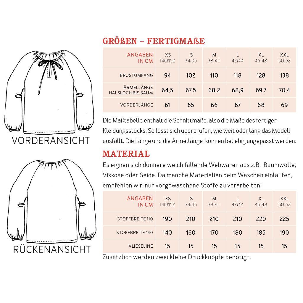 Papierschnittmuster Bluse mit Band Frau Krissi XS-XXL